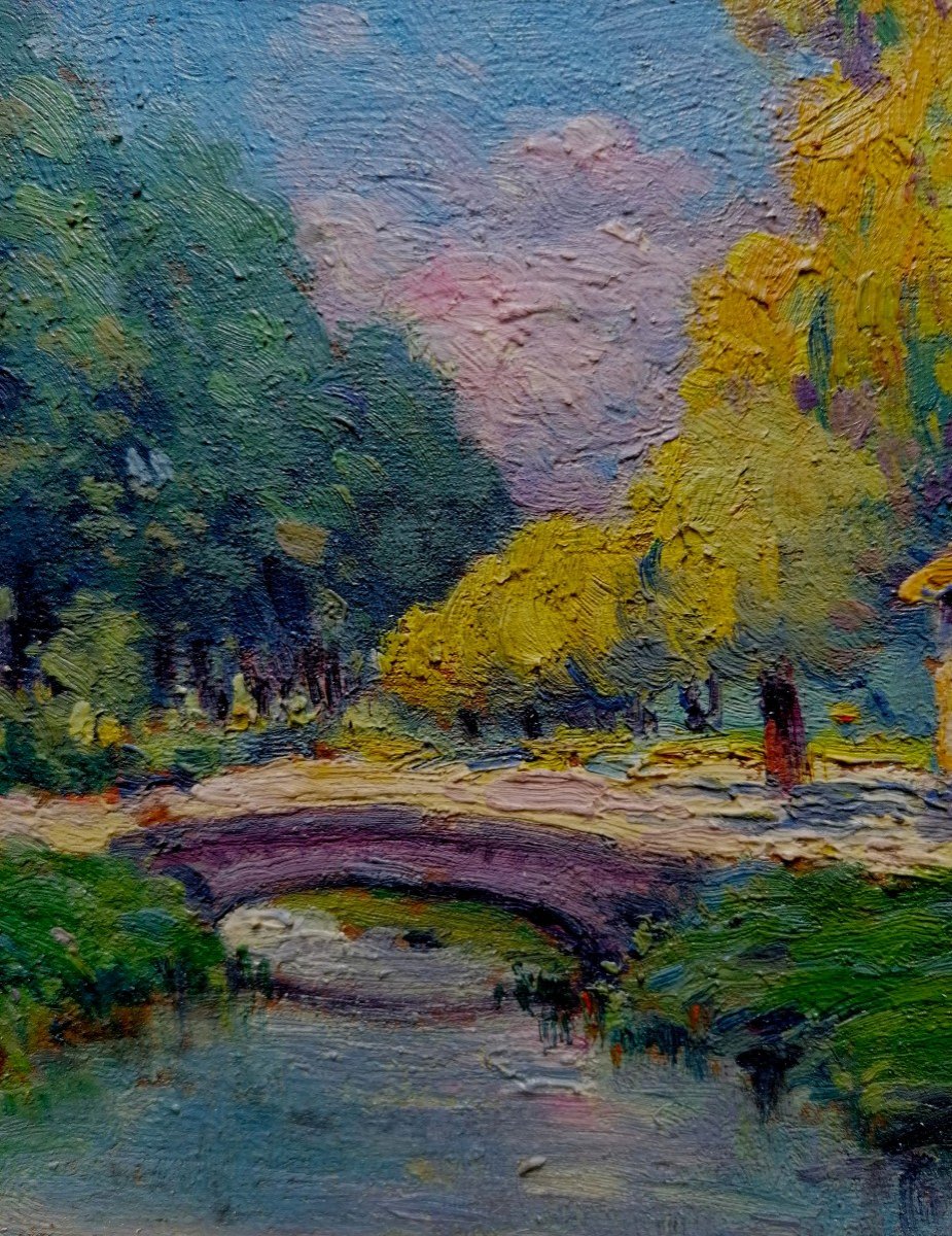 Louis Battin - Oil On Wood - House In A Park In Versailles - Circa 1910 - 1/2 --photo-4