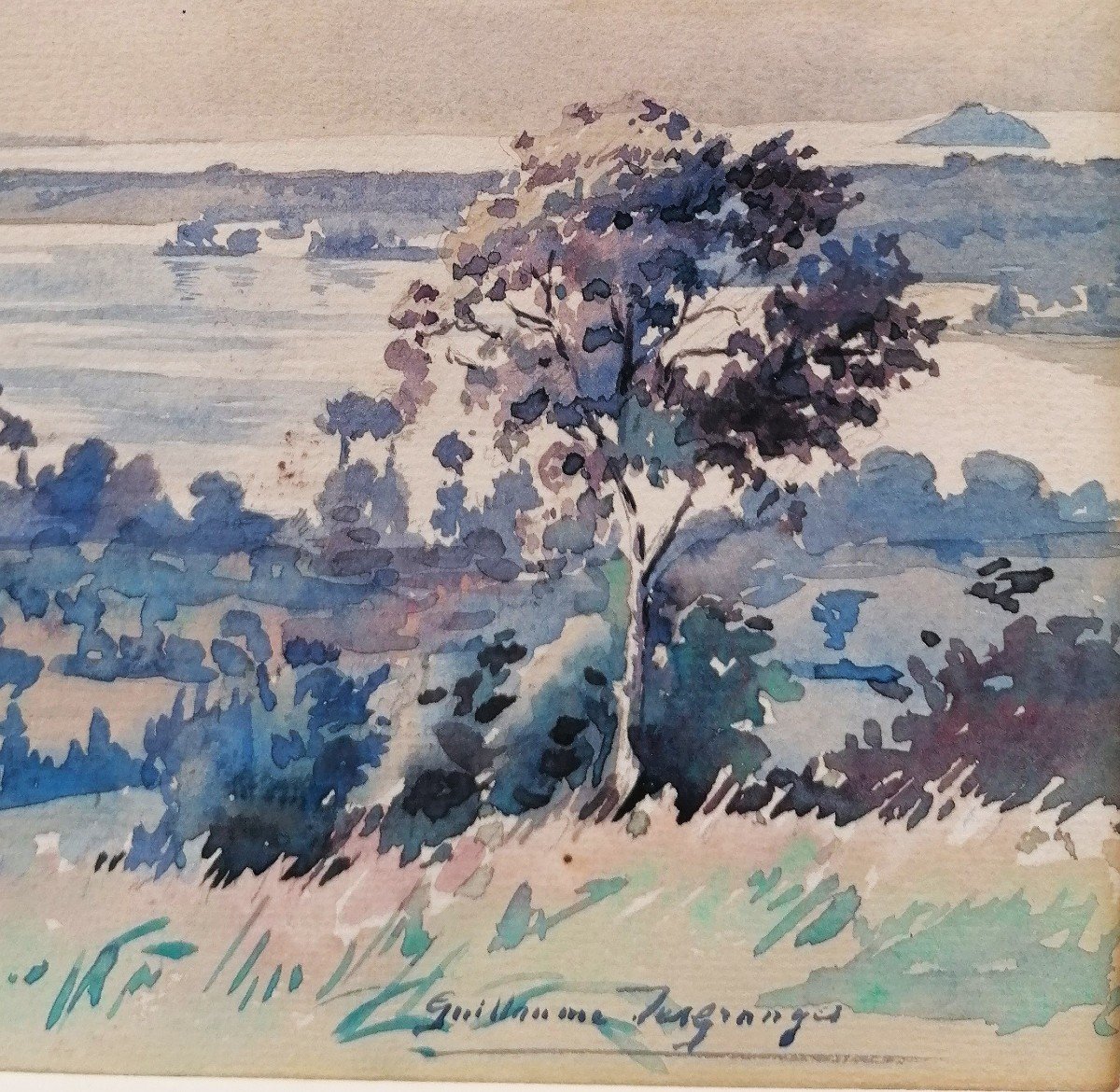 Watercolor - Guillaume Desgranges - View Of The Bay Of Mont Saint Michel - 20th Century --photo-3