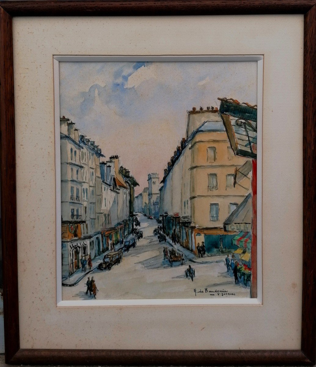 Aquarelle - Marcel De Baudouin ( 1860-1941 ) - Rue Saint Jacques - -photo-2