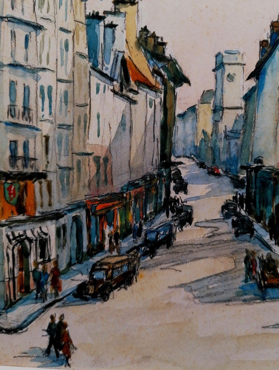 Aquarelle - Marcel De Baudouin ( 1860-1941 ) - Rue Saint Jacques - -photo-4