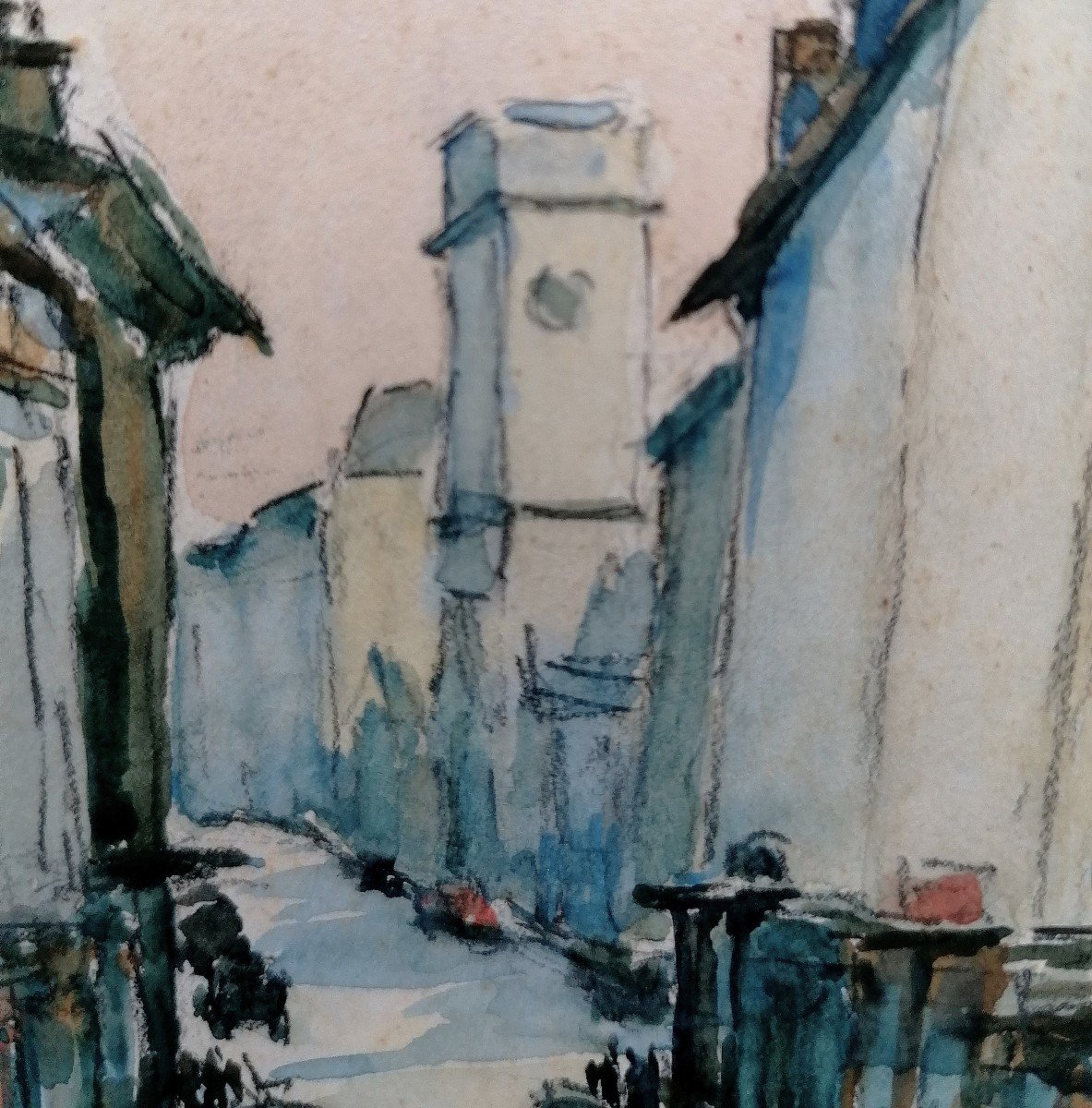 Aquarelle - Marcel De Baudouin ( 1860-1941 ) - Rue Saint Jacques - -photo-2