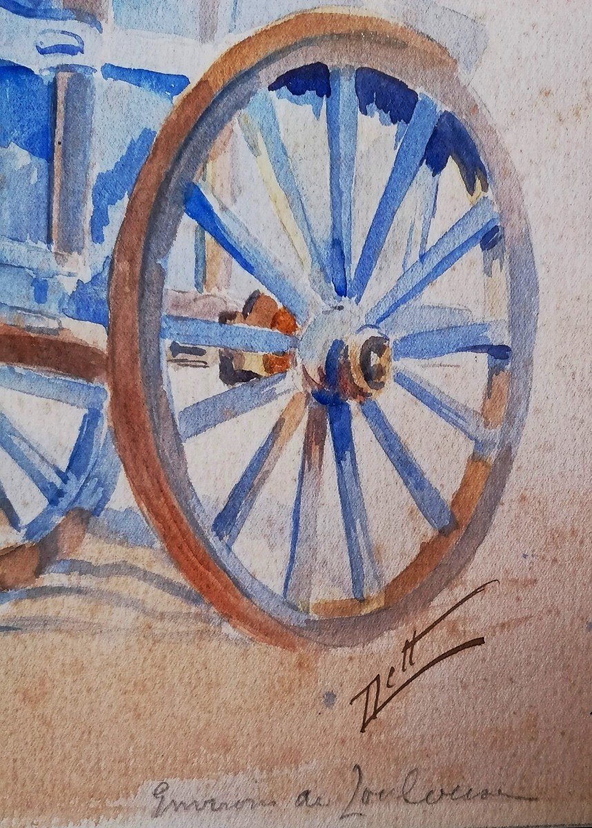 Watercolor - Odette Durand (1885-1972) Known As Dett - Horse - Cart - Toulouse - -photo-3