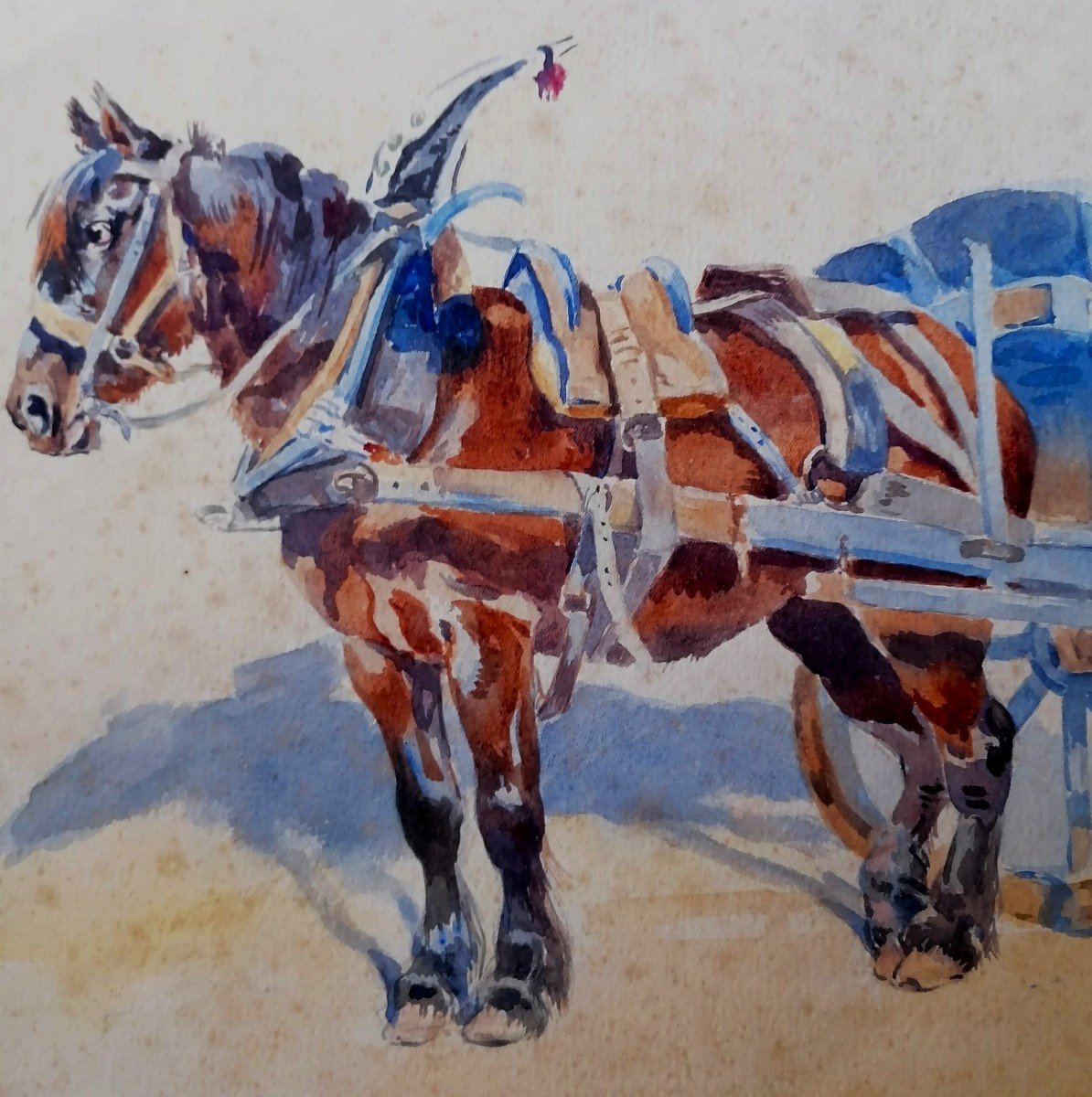 Watercolor - Odette Durand (1885-1972) Known As Dett - Horse - Cart - Toulouse - -photo-1
