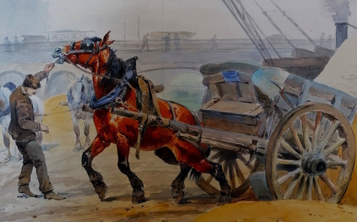 Watercolor - Odette Durand (1885-1972) Dett - Hitch On The Quays -  -photo-2