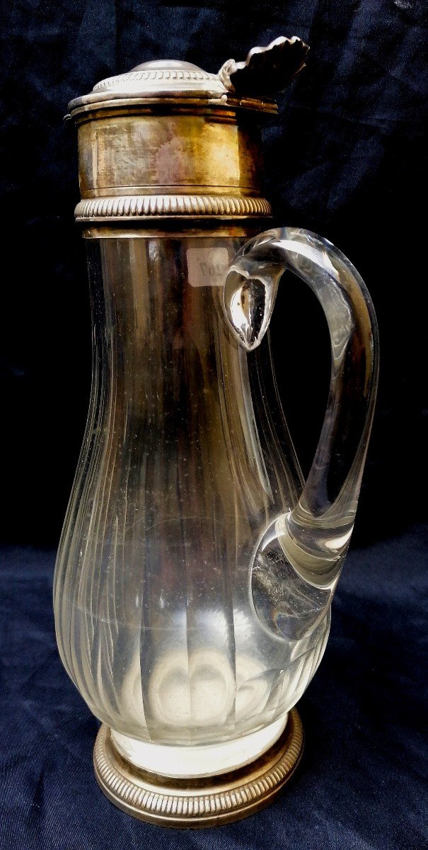 Ewer - Carafe - Pitcher - Crystal - Silver Mount - Hot Applied Handle - 19th Century --photo-2