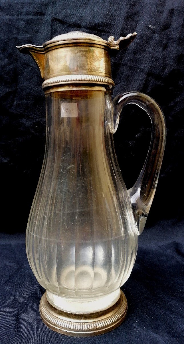 Ewer - Carafe - Pitcher - Crystal - Silver Mount - Hot Applied Handle - 19th Century -