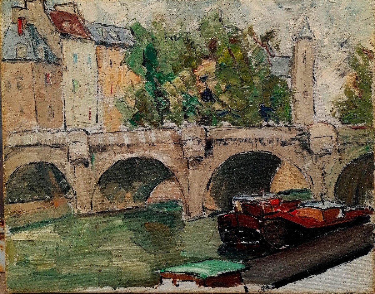 Huile sur Toile - Le Pont Marie - Paris - Ecole Post Impressionniste - Circa 1950 -