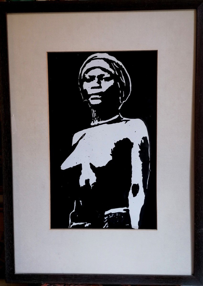 Drawing - Indian Ink - Signature And Dated 1977 - Portrait --photo-2