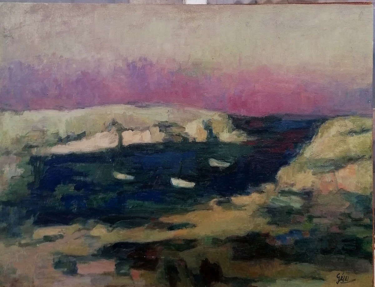 Huile sur Toile - Paysage de Mer a Quiberon - Signature - XXème Siècle -