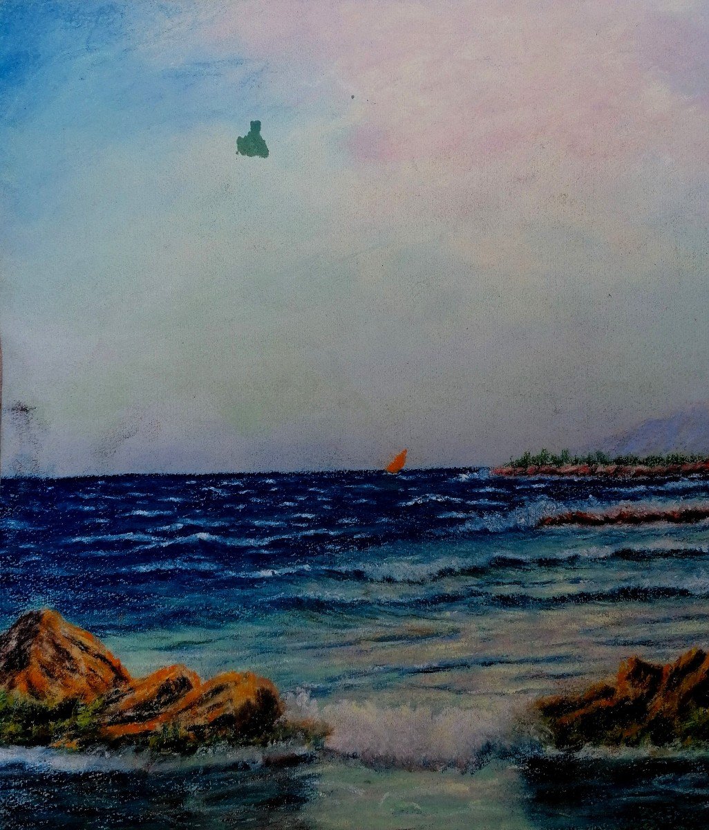 R. Dupré - Pastel - Wave Effects - Marine - Seaside Landscape In Provence - 20th Century --photo-3