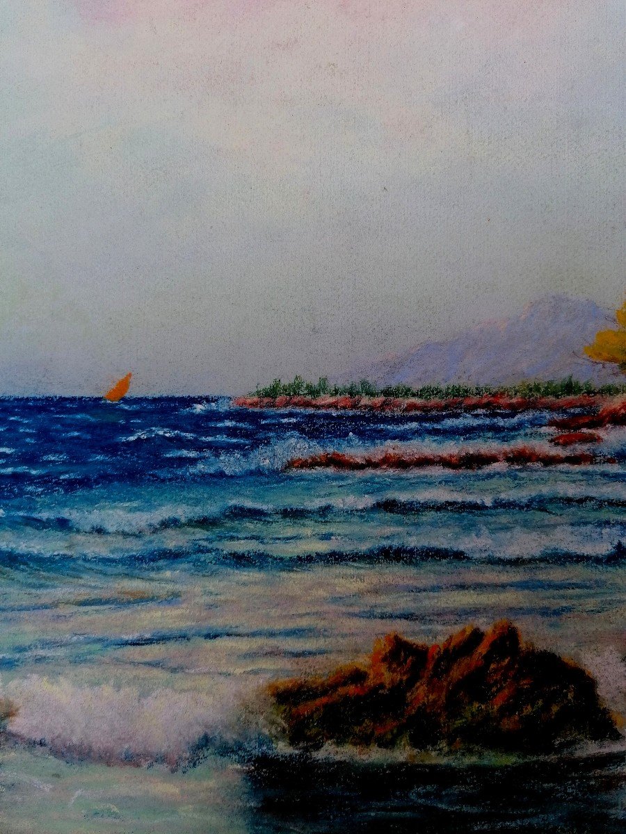 R. Dupré - Pastel - Wave Effects - Marine - Seaside Landscape In Provence - 20th Century --photo-1