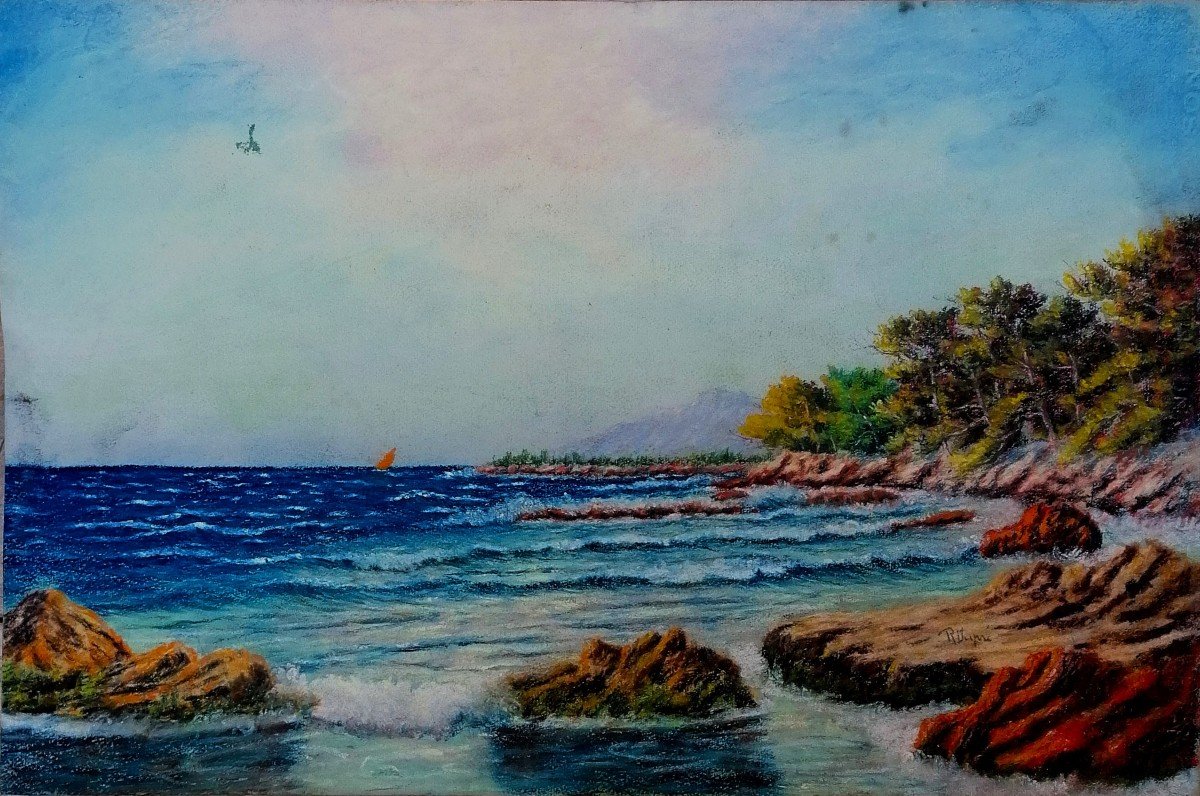 R. Dupré - Pastel - Wave Effects - Marine - Seaside Landscape In Provence - 20th Century -