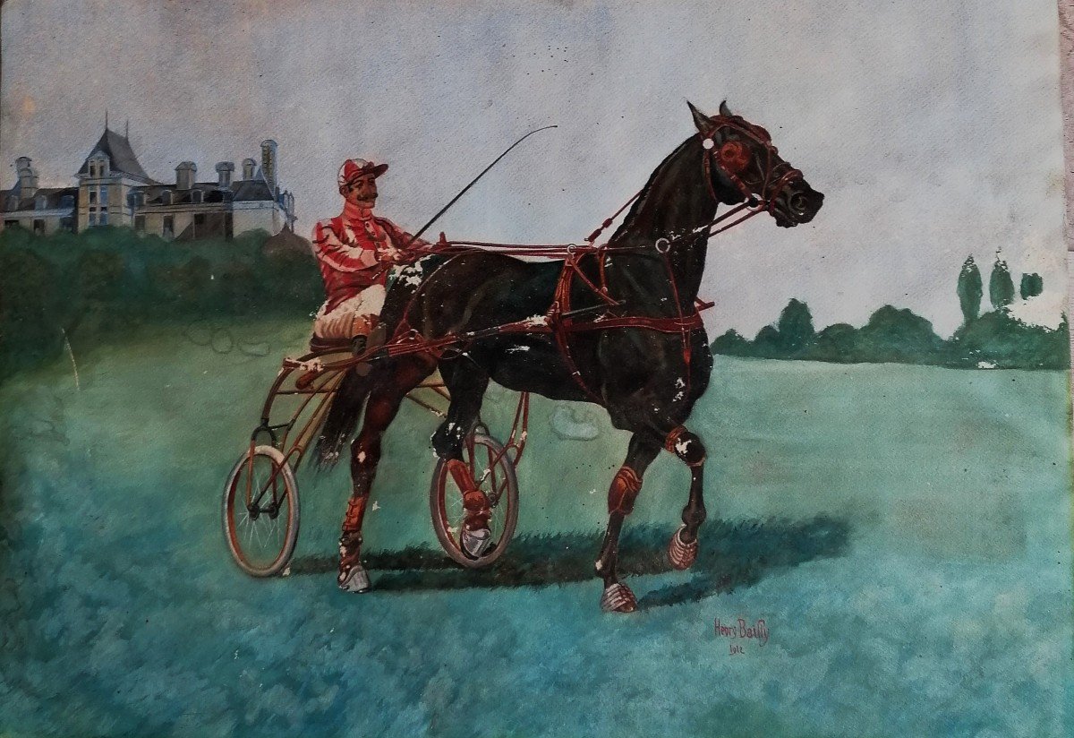 Watercolor - Henry Baley - Sulky And His Jockey - English School - Circa 1912 - -photo-4