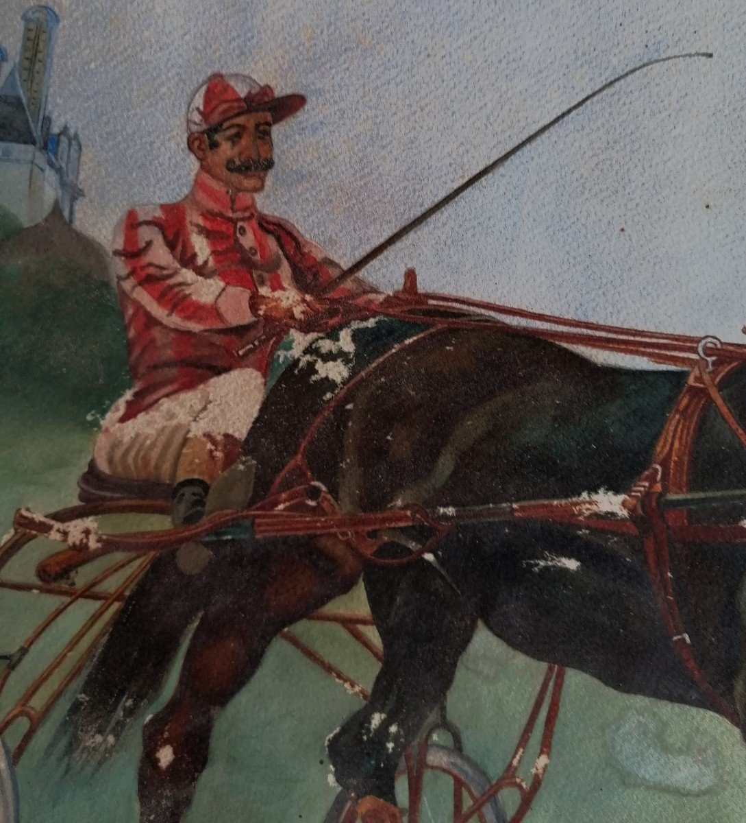 Watercolor - Henry Baley - Sulky And His Jockey - English School - Circa 1912 - -photo-1