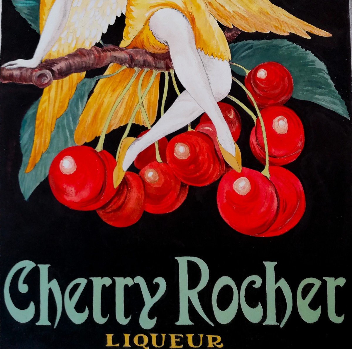 Aquarelle Gouachée - Publicité Cherry Rocher Liqueur - d'après PAUL MORH 1922 - XXème --photo-1