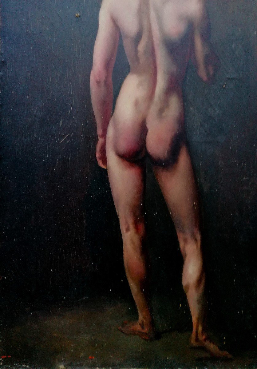 Oil On Canvas - Male Nude - 19th Century - 85 X 52 Cm --photo-3