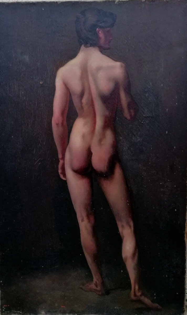 Oil On Canvas - Male Nude - 19th Century - 85 X 52 Cm -