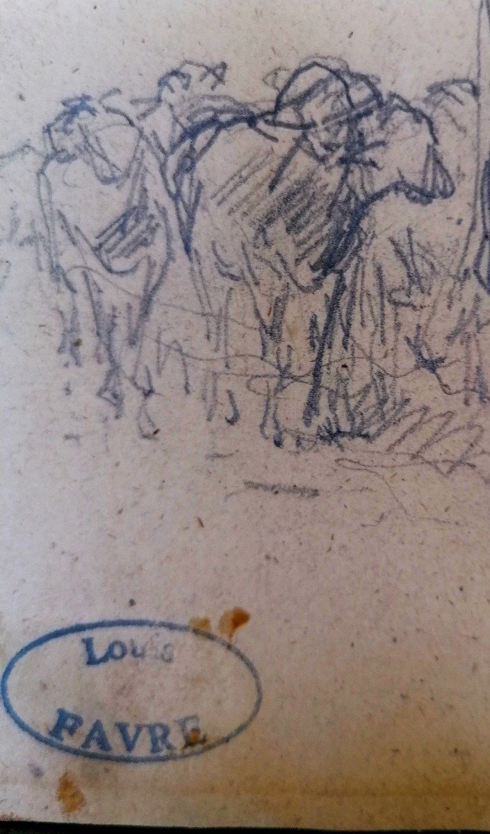 Louis Favre 1822-1904 - Drawing - Swiss School - Sketch - Farmer And Her Flock - 19th Century --photo-2