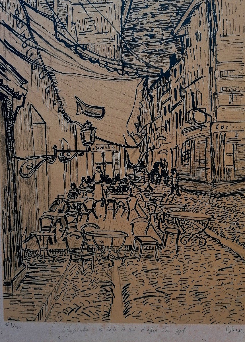 Marcel Salinas - Lithographie - Terrasse De Cafe Sur La Place Du Forum - Van Gogh - XXeme -