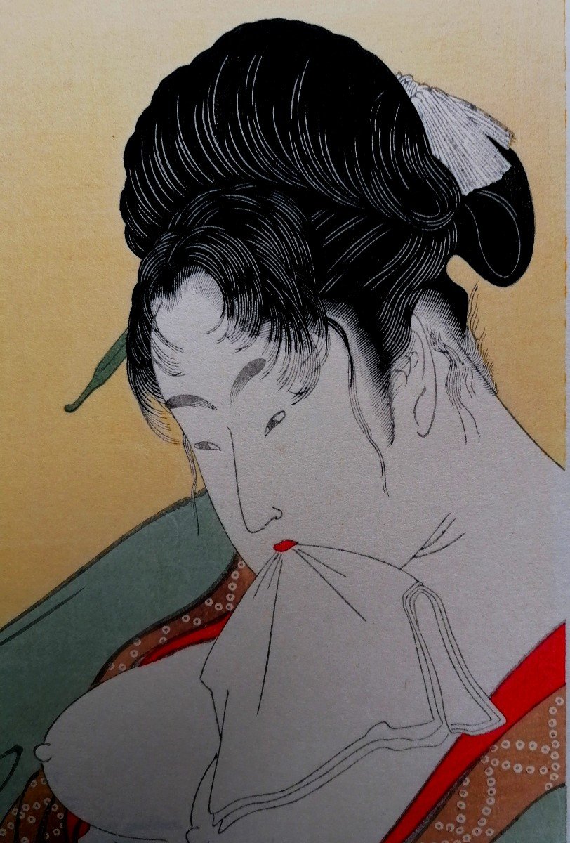 D'après KITAGAWA UTAMARO ( 1753-1806 ) - Estampe - 5 Nuances d'encre Dans le Quartier Nord - XX-photo-2