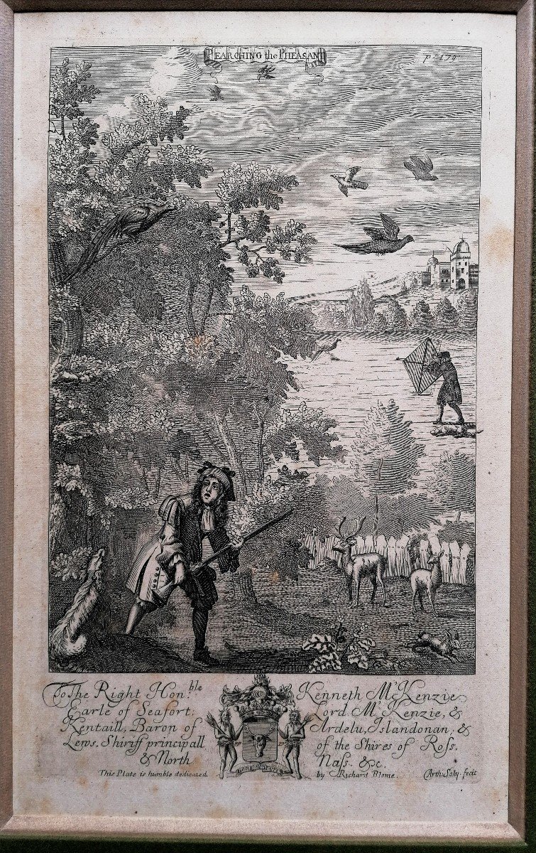 Estampe - Richard Blome - La Récreation des Gentilhommes 1686 - La Chasse Aux Faisans - Ecosse