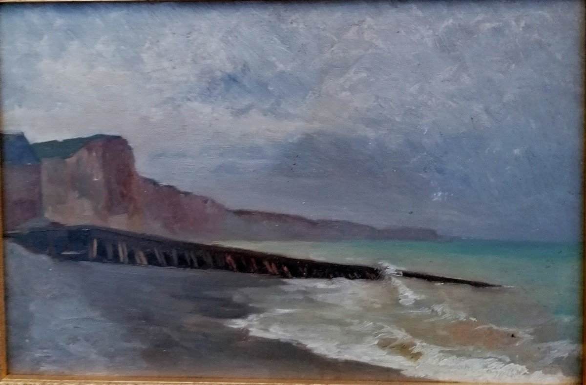 Oil On Wood - Seascape - Late 19th Century - Seaside In Normandy - -photo-2