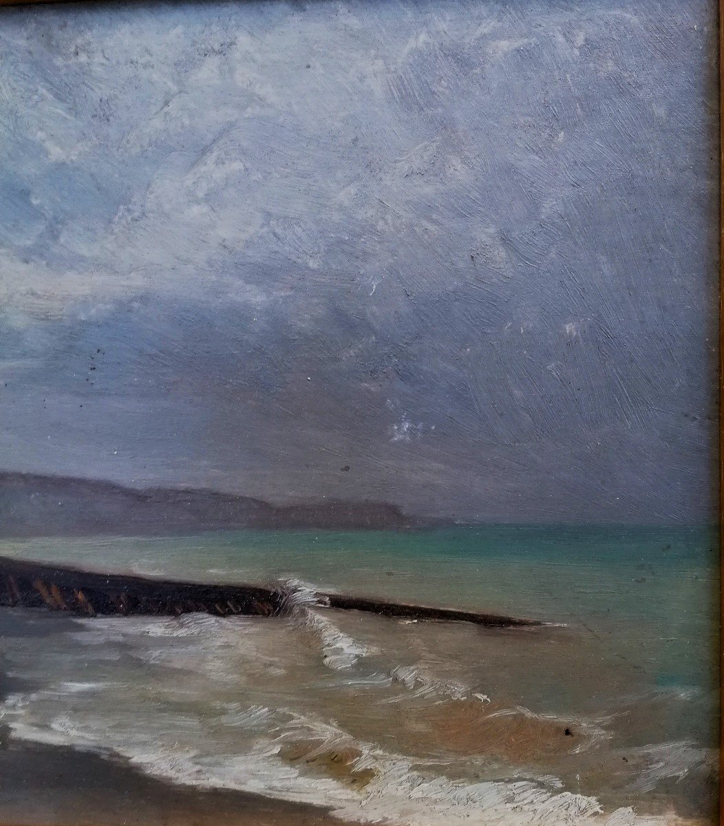 Oil On Wood - Seascape - Late 19th Century - Seaside In Normandy - -photo-4