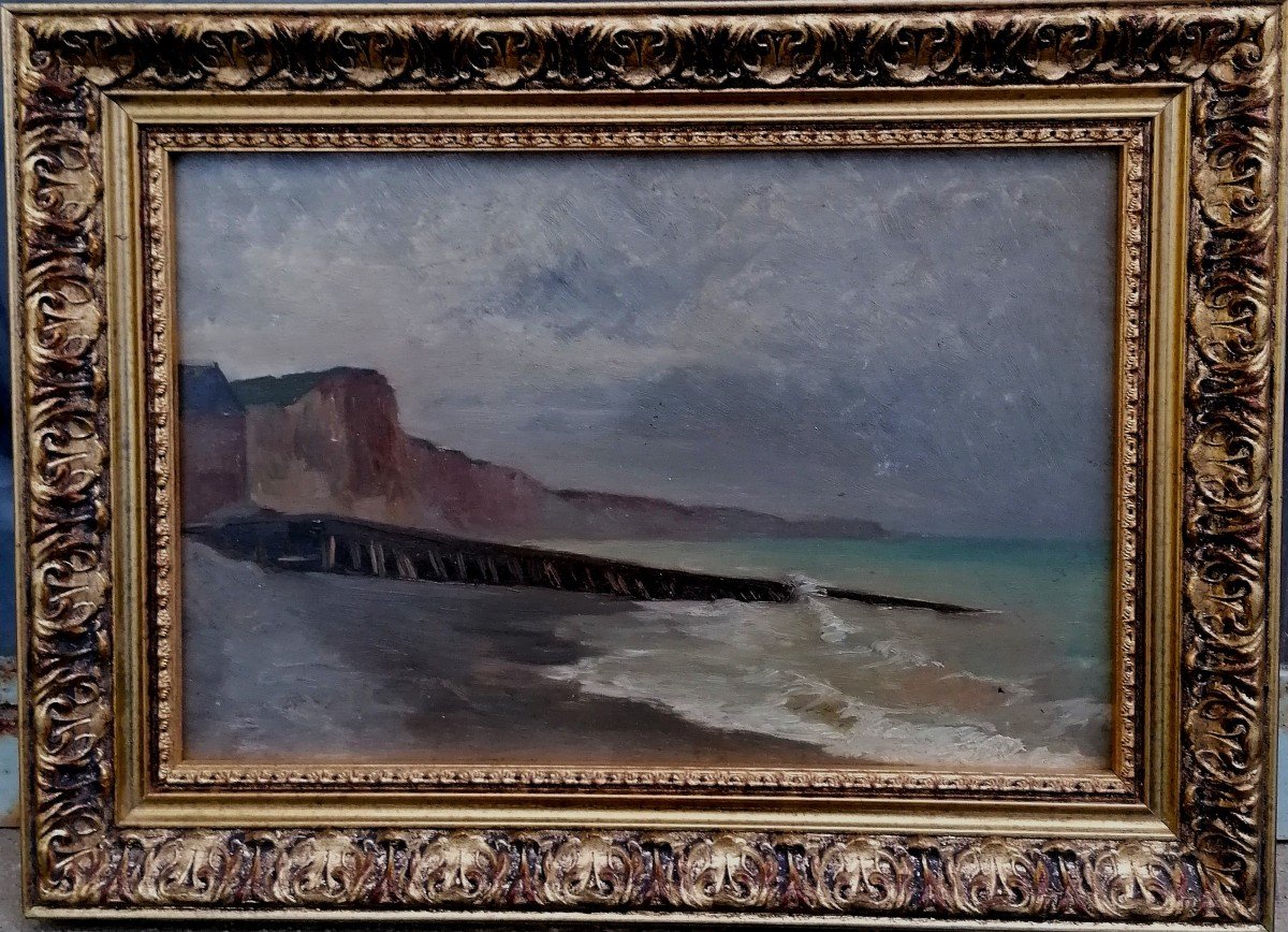 Oil On Wood - Seascape - Late 19th Century - Seaside In Normandy - 