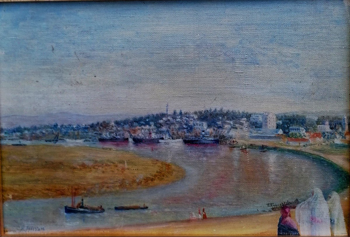 Oil On Canvas - Orientalist School - North African Port - 20th Century - Signature - Painting --photo-2