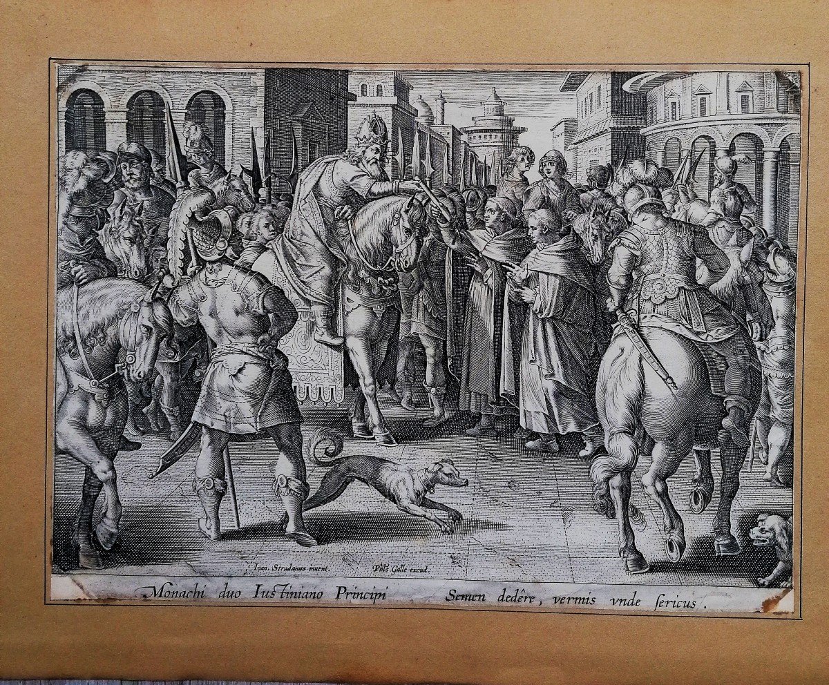 Engraving - K. De Mallery - Jan Van Der Straet - Phillips Galle - Emperor Justinian...... 1595