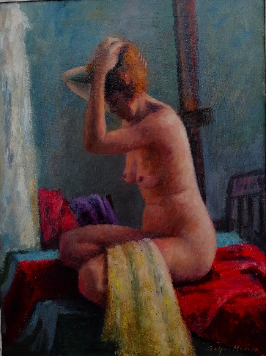 Salpi Miriam Mavian - Ecole Americaine - Post Impressionniste - Femme a la Toilette - Hst - XXe-photo-2