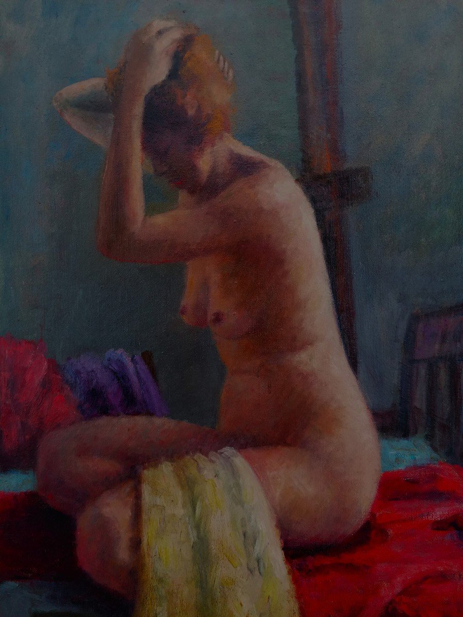 Salpi Miriam Mavian - Ecole Americaine - Post Impressionniste - Femme a la Toilette - Hst - XXe-photo-3