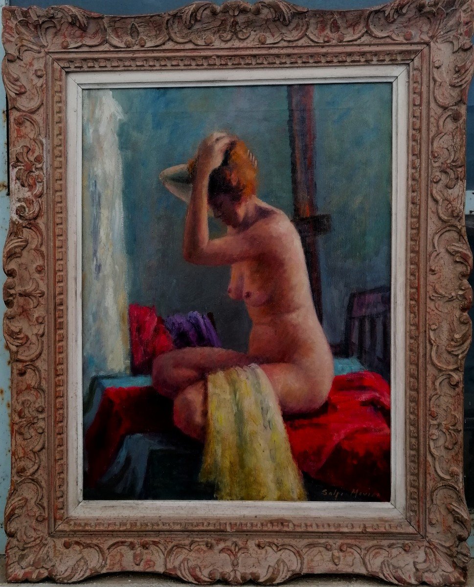 Salpi Miriam Mavian - Ecole Americaine - Post Impressionniste - Femme a la Toilette - Hst - XXe