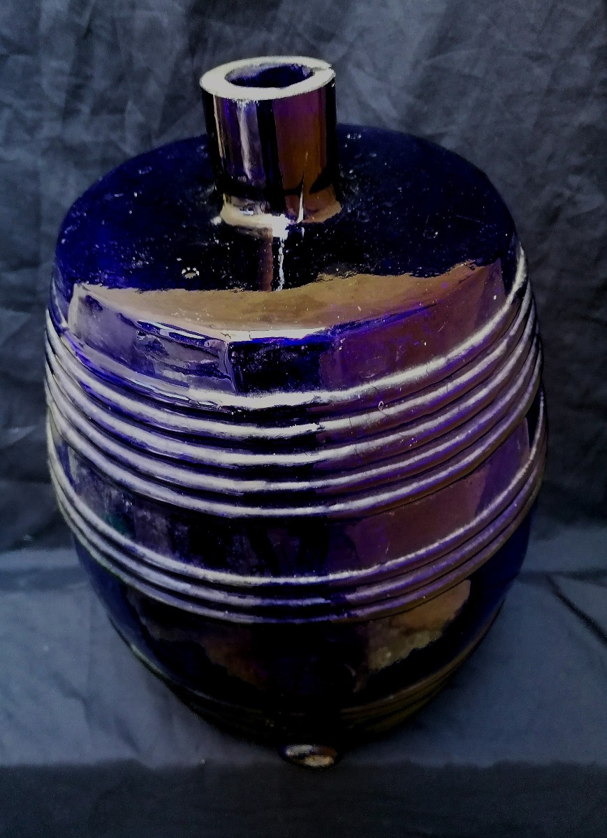 Perfume Fountain - Indigo Blue Blown Glass - Loire Et Rhone Glassworks - Rive De Gier - 19th Century-photo-4