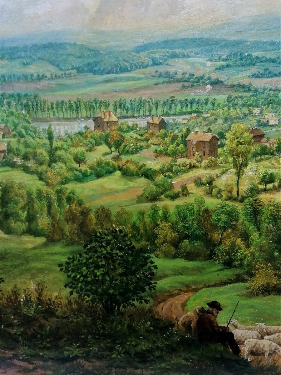 Oil - Panoramic Landscape - Debut XX Eme - 60 X 90 Cm --photo-3