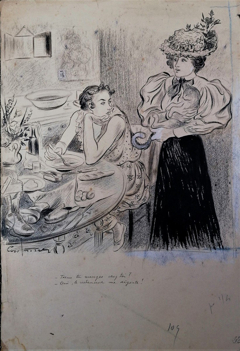 Edouard Couturier 1869-1903 - Drawing - Genre Scene - XIX Eme -
