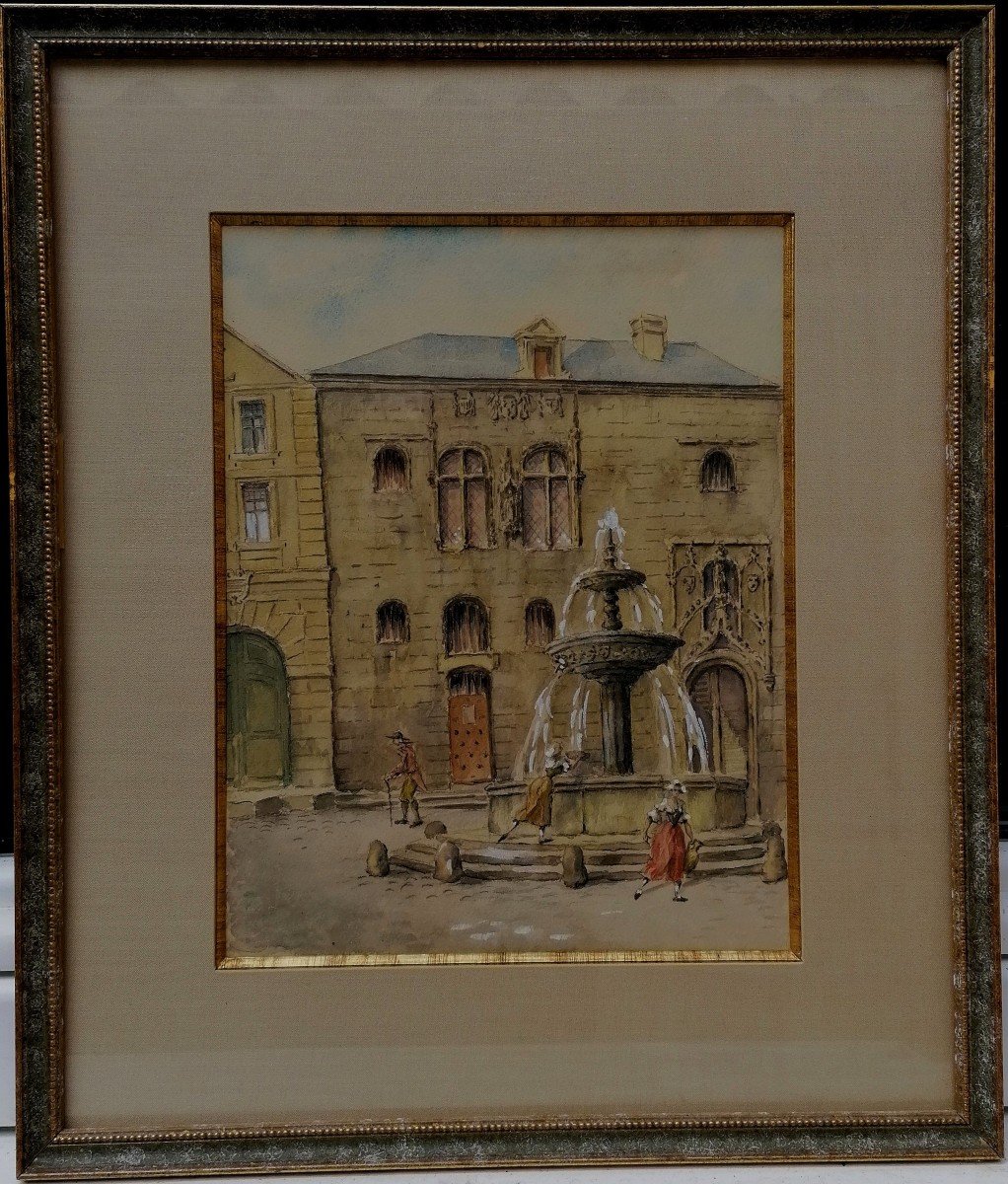 Watercolor - Former Prison Of Mantes La Jolie Under Henri IV - Charles Jouas? - XXth --photo-3