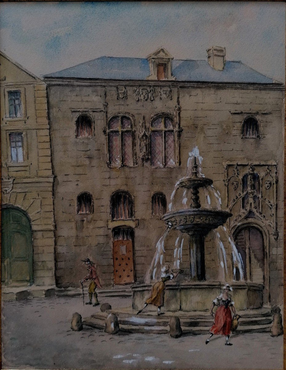 Watercolor - Former Prison Of Mantes La Jolie Under Henri IV - Charles Jouas? - XXth -