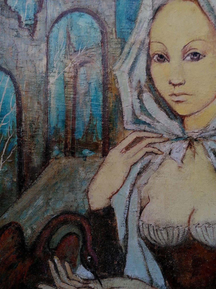 Marc Soudain - Symbolist School - Young Woman With A Bird - XX Eme Century - 80 X 54 Cm At Sight --photo-2