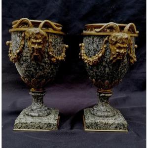 Paire De Cassolettes En Granit Et Bronzes Dorés - Epoque XIXEme -