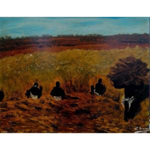 Genre Scene - Harvest In Africa - Pierre Sicard? - Oil On Panel - 1957 -