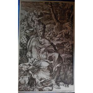 Engraving - Georg Christoph Eimmart - Cybele And Chronos - Period XVII Eme -