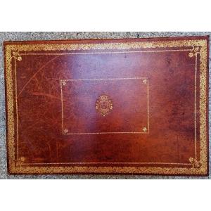 Desk Pads - Document Holder - Decor With The Arms Of Frances - Gilded Leather With Small Iron - 20th Century -