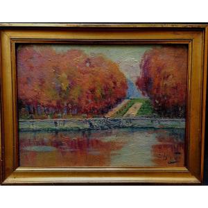 Louis Battin - Oil On Wood - Bassin De Neptune - Park Of Versailles - Circa 1910 - 2/2 -