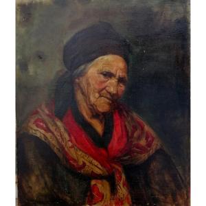 Huile Sur Toile - Portrait d'Une Femme Agée - Epoque Fin XIXème - Sud Ouest -