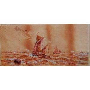 Aquarelle - Charles Frederic Allbon 1856-1926 - Marine - Ecole Anglaise -