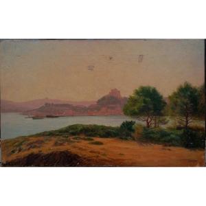 Victor Barjon 1845-1920 - Oil On Canvas - Mediterranean Landscape - Italy? - 19th Century -