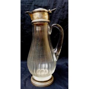 Ewer - Carafe - Pitcher - Crystal - Silver Mount - Hot Applied Handle - 19th Century -