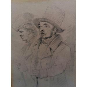 Drawing - Portraits - Two Ostendais - Circa 1850 - Signature - 