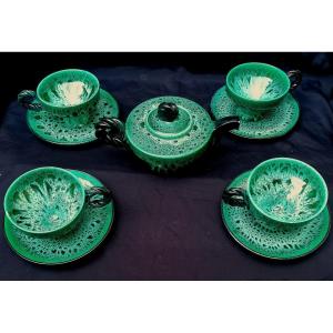 Marius Giuge - Breakfast Service - Turquoise Speckled Ceramic - Vallauris - 1960 - 